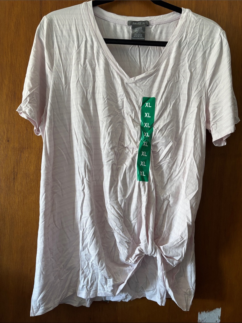 Matty M Pale Pink V-Neck Tie-Front Short Sleeve Top